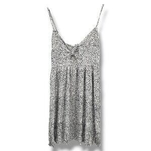 Banana Republic‎ Dress XL Black White Print Sleeveless Cut Out Tie Front Casual